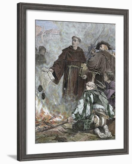 German Reformer, Luther Burning the Papal Bull 'Exsurge Domine' (1520) of Pope Leo X-Prisma Archivo-Framed Photographic Print