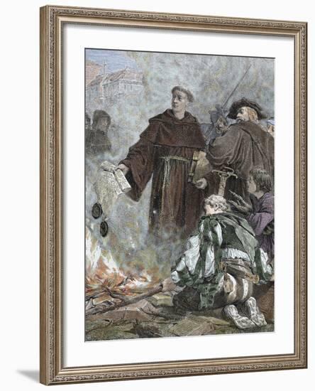 German Reformer, Luther Burning the Papal Bull 'Exsurge Domine' (1520) of Pope Leo X-Prisma Archivo-Framed Photographic Print