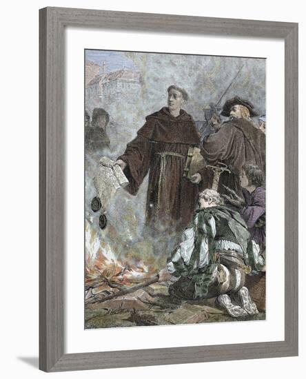 German Reformer, Luther Burning the Papal Bull 'Exsurge Domine' (1520) of Pope Leo X-Prisma Archivo-Framed Photographic Print