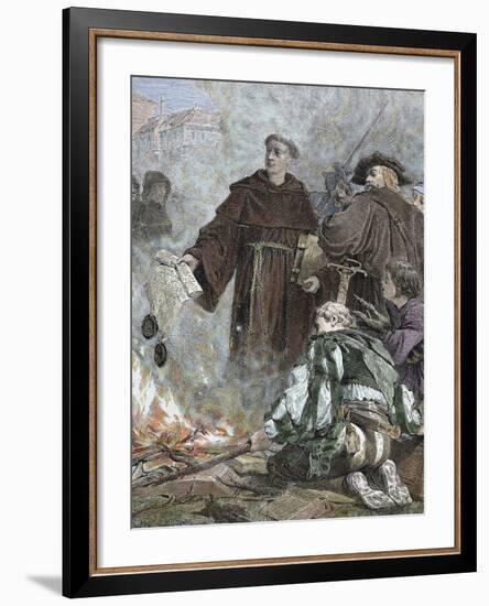 German Reformer, Luther Burning the Papal Bull 'Exsurge Domine' (1520) of Pope Leo X-Prisma Archivo-Framed Photographic Print