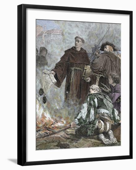 German Reformer, Luther Burning the Papal Bull 'Exsurge Domine' (1520) of Pope Leo X-Prisma Archivo-Framed Photographic Print