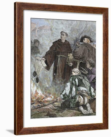 German Reformer, Luther Burning the Papal Bull 'Exsurge Domine' (1520) of Pope Leo X-Prisma Archivo-Framed Photographic Print