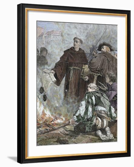 German Reformer, Luther Burning the Papal Bull 'Exsurge Domine' (1520) of Pope Leo X-Prisma Archivo-Framed Photographic Print