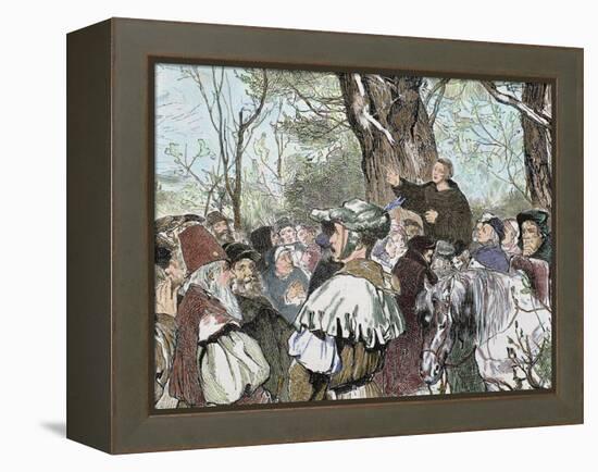 German Reformer, Luther's Preaching to the Crowd in Moera. Colored Engraving from 1882-Prisma Archivo-Framed Premier Image Canvas