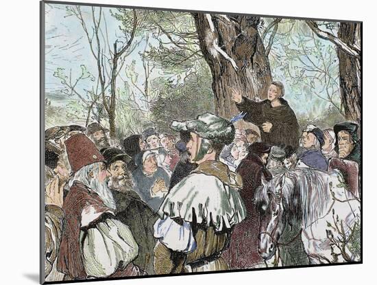 German Reformer, Luther's Preaching to the Crowd in Moera. Colored Engraving from 1882-Prisma Archivo-Mounted Photographic Print