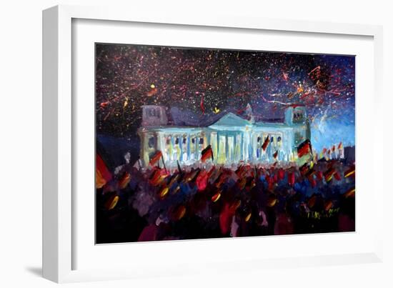 German Reunification Party in Berlin with Firework-Markus Bleichner-Framed Art Print