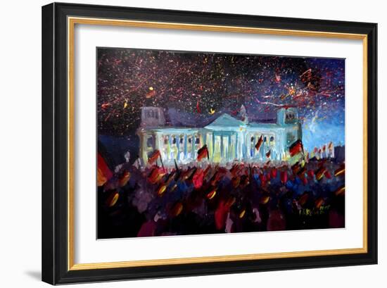 German Reunification Party in Berlin with Firework-Markus Bleichner-Framed Art Print