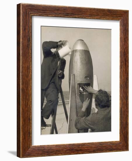 German Rocket Experiments on a Windswept Spit of Land, Filling the Device with Its Chemical Fuel-null-Framed Photographic Print