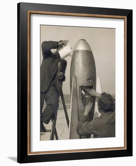 German Rocket Experiments on a Windswept Spit of Land, Filling the Device with Its Chemical Fuel-null-Framed Photographic Print