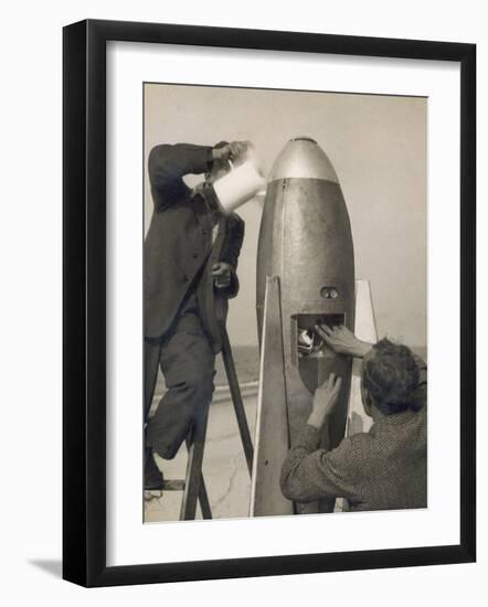 German Rocket Experiments on a Windswept Spit of Land, Filling the Device with Its Chemical Fuel-null-Framed Photographic Print