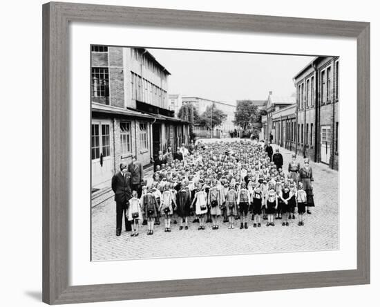 German School Teachers and Children Wear Gas Masks as They are Drilled-null-Framed Photographic Print