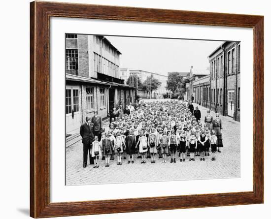 German School Teachers and Children Wear Gas Masks as They are Drilled-null-Framed Photographic Print