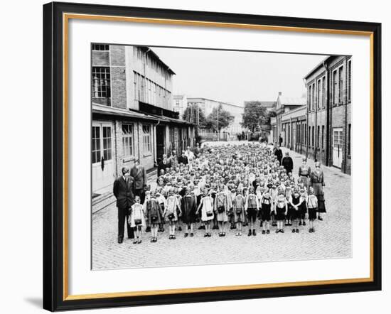 German School Teachers and Children Wear Gas Masks as They are Drilled-null-Framed Photographic Print