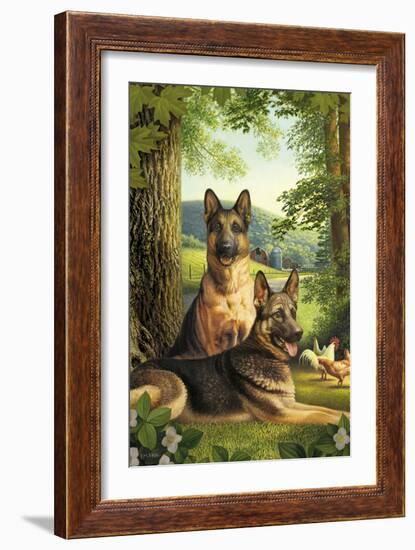 German Shepards/Chicken-Dan Craig-Framed Giclee Print