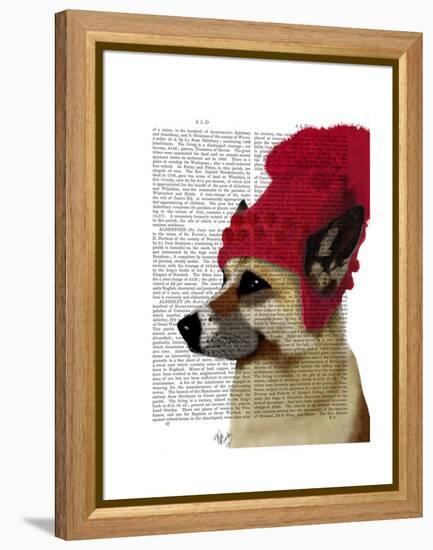 German Shepherd in Red Woolly Hat-Fab Funky-Framed Stretched Canvas