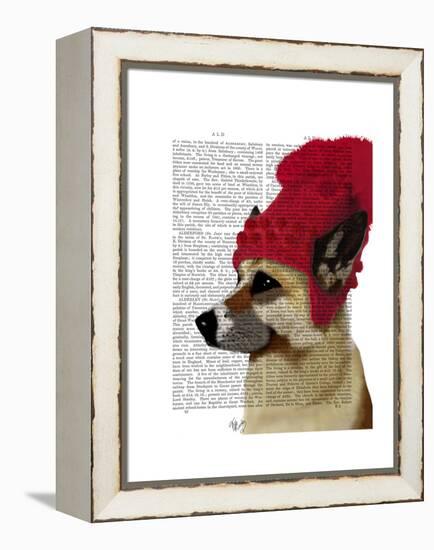 German Shepherd in Red Woolly Hat-Fab Funky-Framed Stretched Canvas