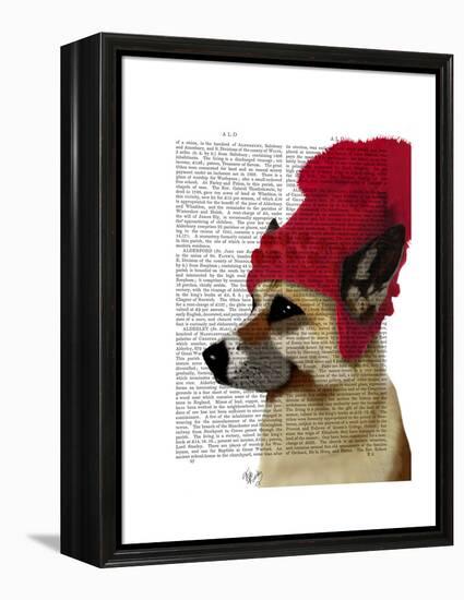 German Shepherd in Red Woolly Hat-Fab Funky-Framed Stretched Canvas