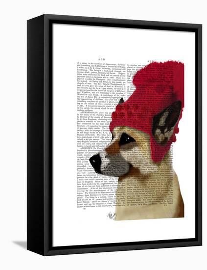 German Shepherd in Red Woolly Hat-Fab Funky-Framed Stretched Canvas