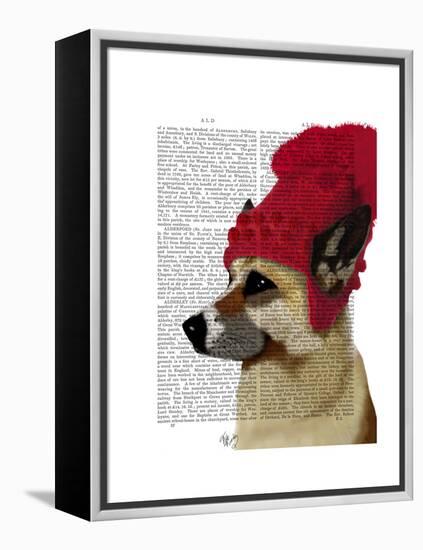 German Shepherd in Red Woolly Hat-Fab Funky-Framed Stretched Canvas