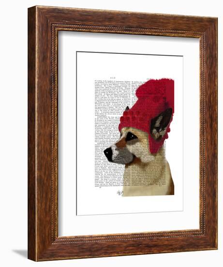 German Shepherd in Red Woolly Hat-Fab Funky-Framed Art Print