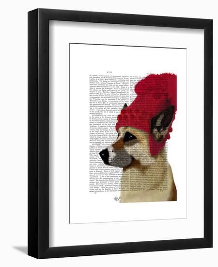 German Shepherd in Red Woolly Hat-Fab Funky-Framed Art Print