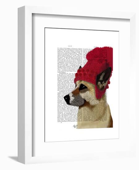 German Shepherd in Red Woolly Hat-Fab Funky-Framed Art Print