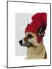 German Shepherd in Red Woolly Hat-Fab Funky-Mounted Art Print