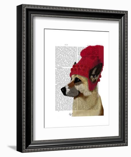 German Shepherd in Red Woolly Hat-Fab Funky-Framed Art Print