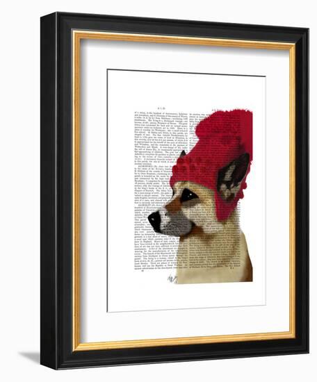 German Shepherd in Red Woolly Hat-Fab Funky-Framed Art Print