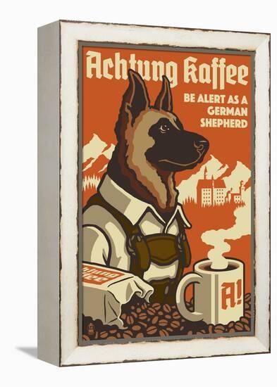 German Shepherd - Retro Coffee Ad-Lantern Press-Framed Stretched Canvas