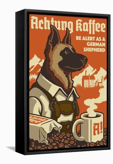 German Shepherd - Retro Coffee Ad-Lantern Press-Framed Stretched Canvas