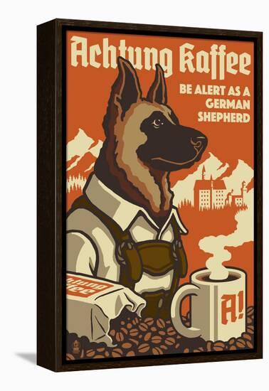 German Shepherd - Retro Coffee Ad-Lantern Press-Framed Stretched Canvas