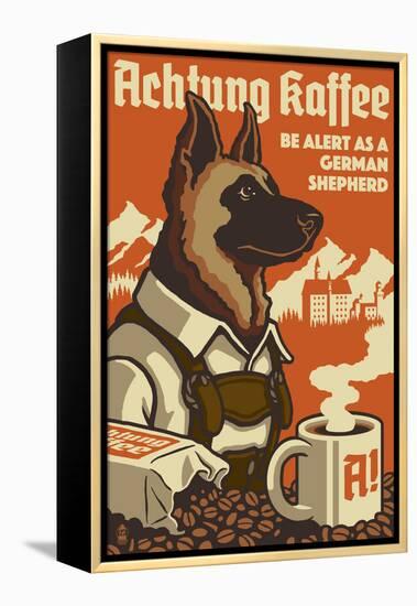 German Shepherd - Retro Coffee Ad-Lantern Press-Framed Stretched Canvas