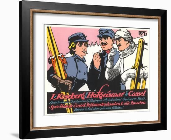 German Skiers Smoking-null-Framed Art Print