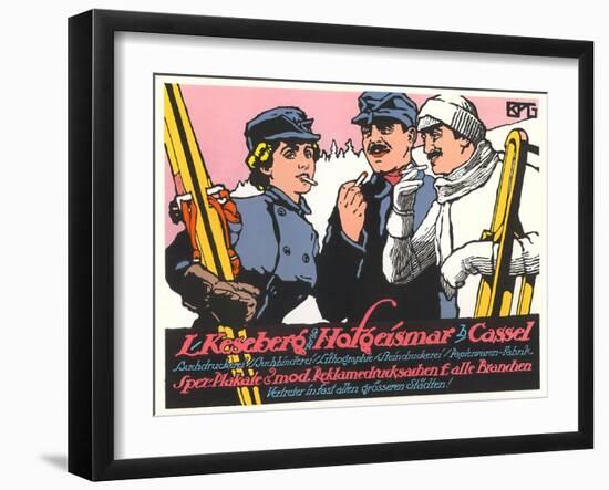 German Skiers Smoking-null-Framed Art Print