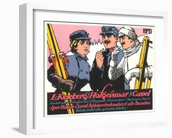 German Skiers Smoking-null-Framed Art Print