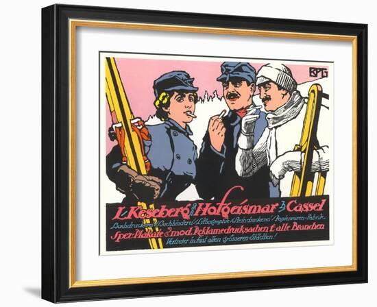 German Skiers Smoking-null-Framed Art Print