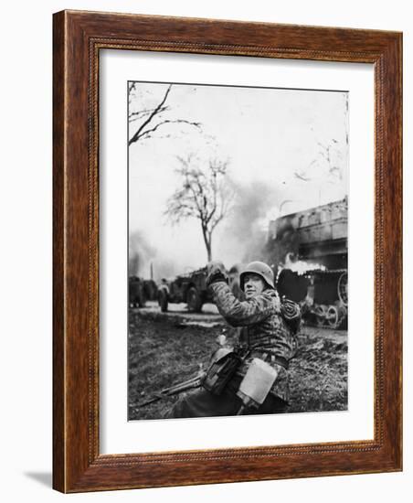 German Soldier Urging Comrades Forward During the Battle of the Bulge-null-Framed Photographic Print