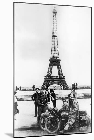 German Soldiers in Front of the Eiffel Tower, Paris, 1940-null-Mounted Photographic Print
