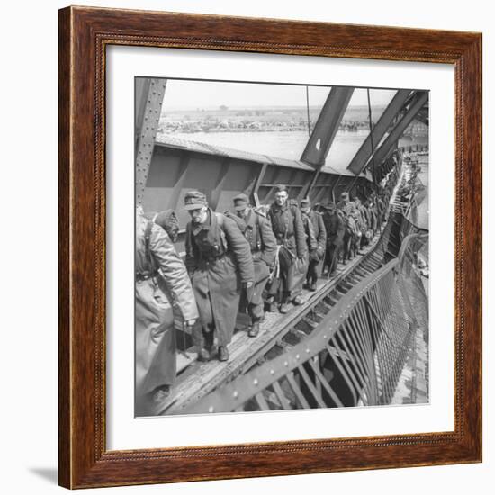 German Soldiers Walk over Elbe River to Surrender to Allied Forces in the Waning Days of WWII-William Vandivert-Framed Photographic Print