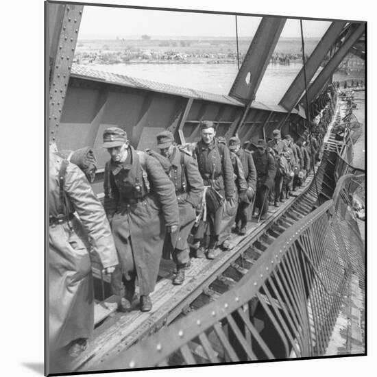 German Soldiers Walk over Elbe River to Surrender to Allied Forces in the Waning Days of WWII-William Vandivert-Mounted Photographic Print