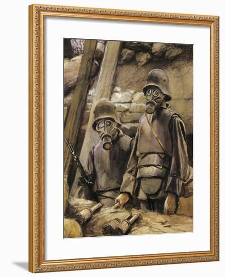 German Soldiers with Gas Masks, August 1917-null-Framed Giclee Print