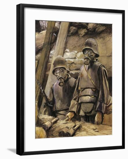 German Soldiers with Gas Masks, August 1917-null-Framed Giclee Print