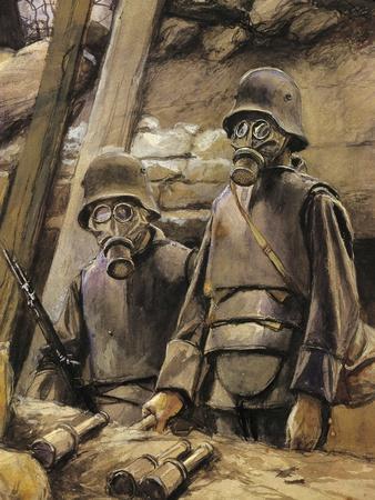 German Soldiers with Gas Masks, August 1917' Giclee Print | Art.com