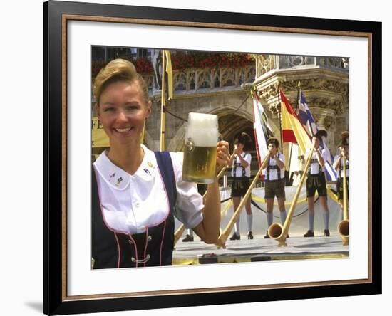 German Woman Holding Stein of Beer, Oktoberfest-Bill Bachmann-Framed Photographic Print