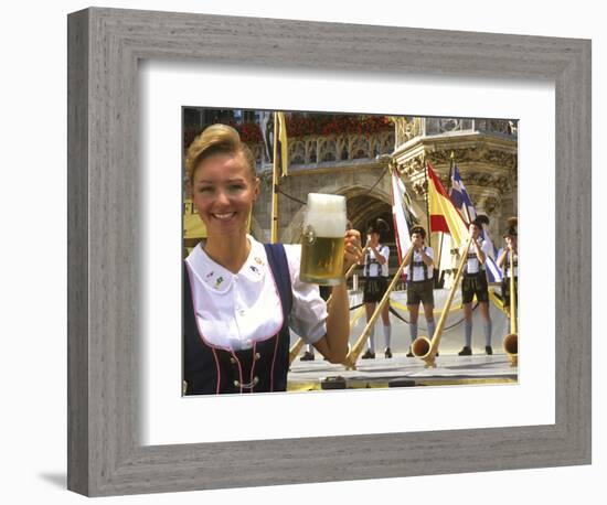 German Woman Holding Stein of Beer, Oktoberfest-Bill Bachmann-Framed Photographic Print