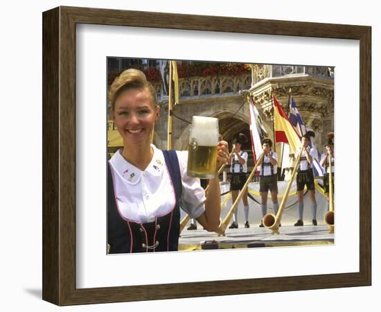 German Woman Holding Stein of Beer, Oktoberfest-Bill Bachmann-Framed Photographic Print