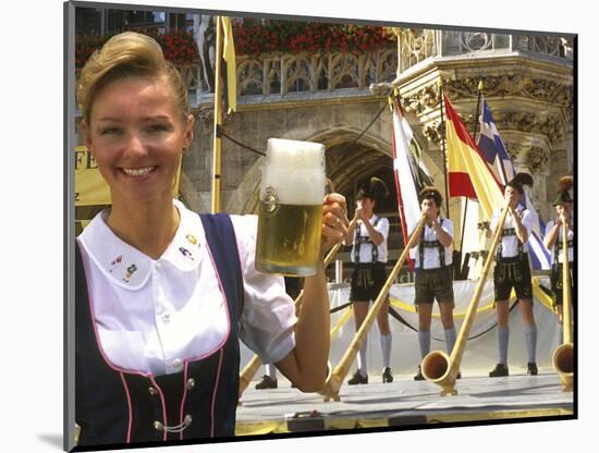 German Woman Holding Stein of Beer, Oktoberfest-Bill Bachmann-Mounted Photographic Print