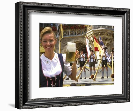 German Woman Holding Stein of Beer, Oktoberfest-Bill Bachmann-Framed Photographic Print