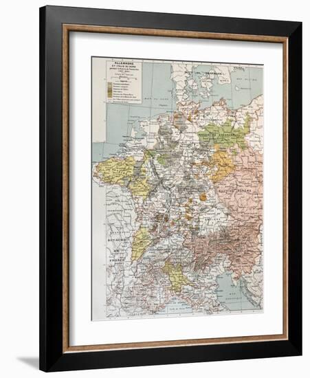 Germany And Northern Italy During Thirty Years War, Old Map-marzolino-Framed Art Print